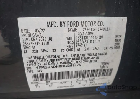 2022 Ford Explorer Xlt из США, поврежденный, VIN 1FMSK8DH0NGB53876